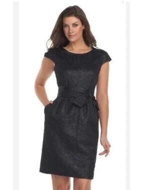 Alex Evenings Cocktail Dress Size 6 Black With Accent Tie And Beads. Cruise.